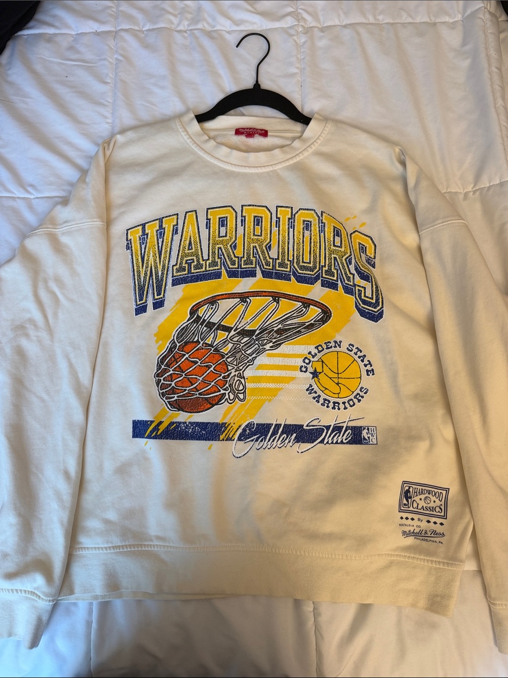 Mitchell & Ness Cream Golden State Warriors Graphic Crewneck Sweatshirt